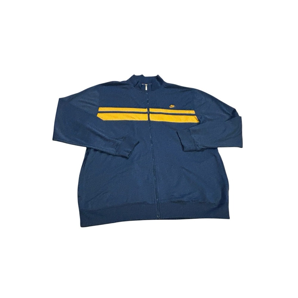 Nike Mens Track Jacket Navy Blue Gold Striped Full Zip Mock Neck XL Vintage y2k